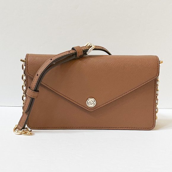 Michael Kors Jet Set Travel Small Envelope Shoulder Crossbody Bag Clutch Brown - Picture 1 of 10